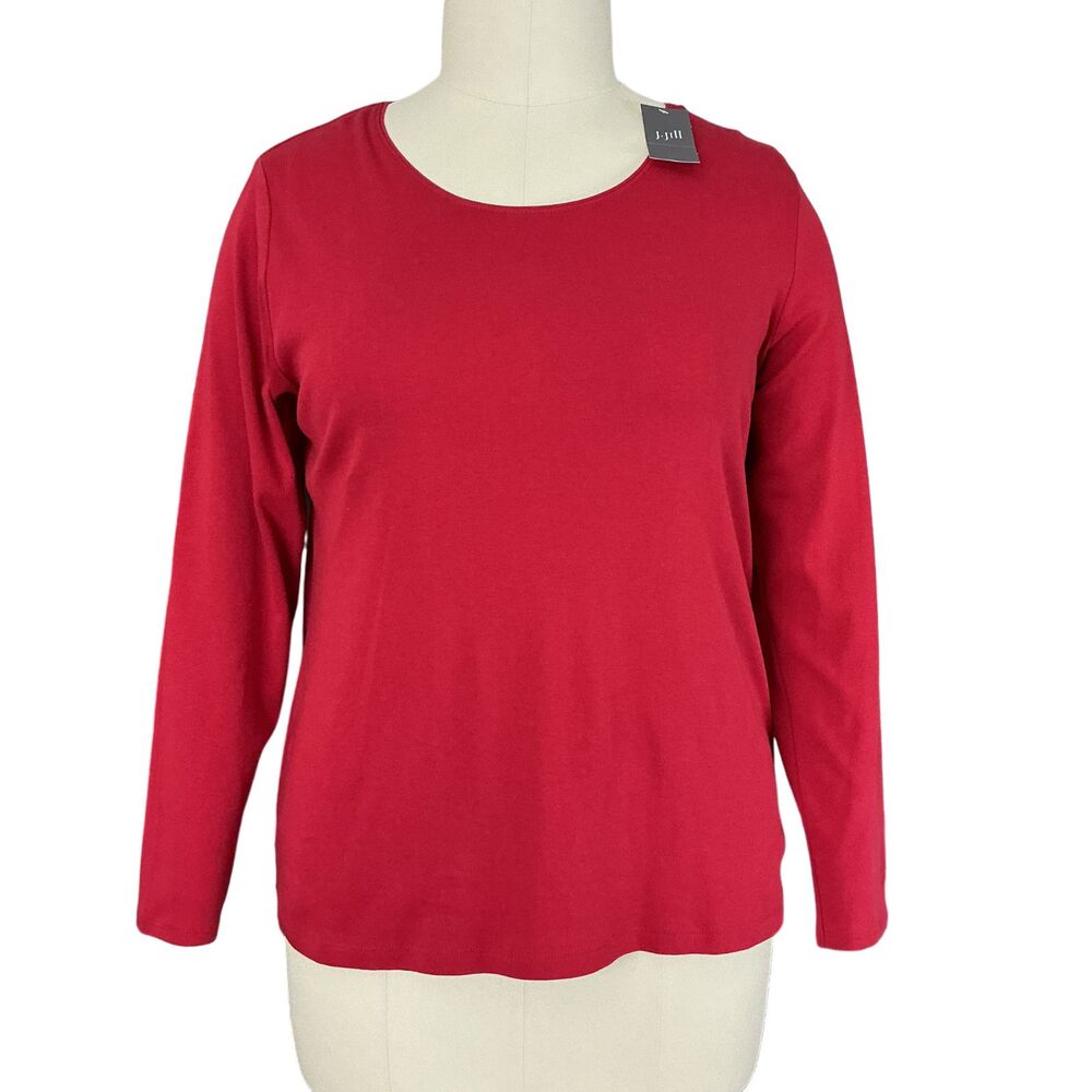 NWT J Jill Perfect Tee 2X Red Pima Cotton Long Sleeve Scoop Neck Made in Peru